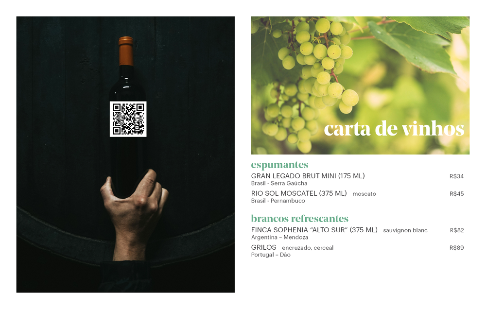 Cardápio do Carta de Vinhos.