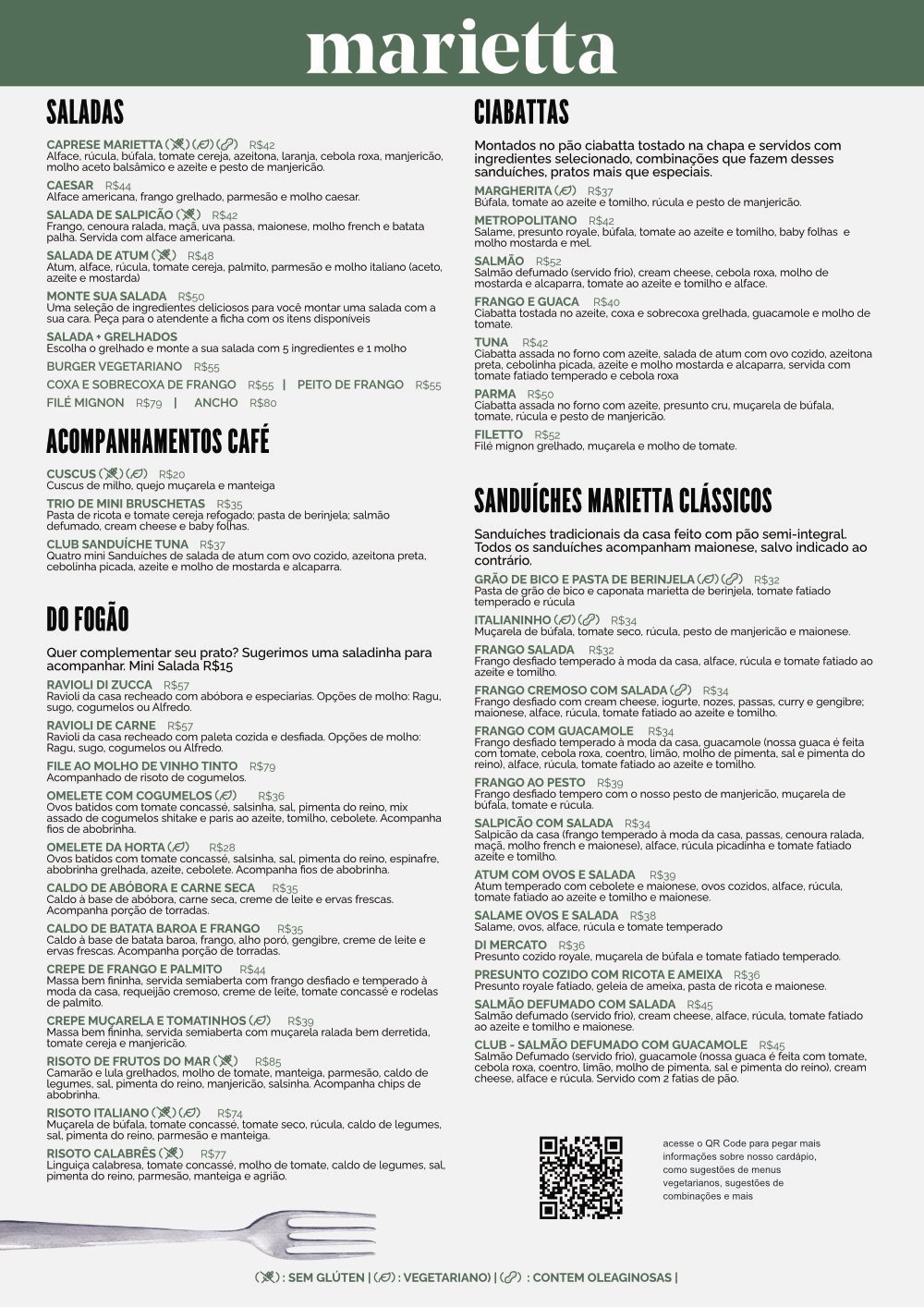 Cardápio do Marietta 409 Sul.