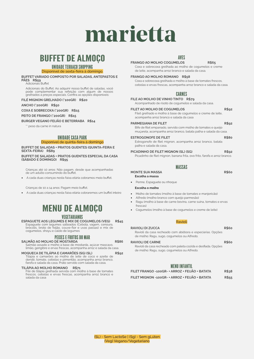Cardápio do Cardápio de Almoço Marietta Café.