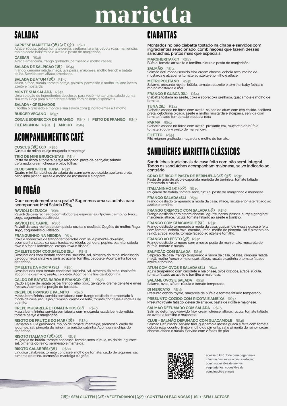 Cardápio do Casa Park.
