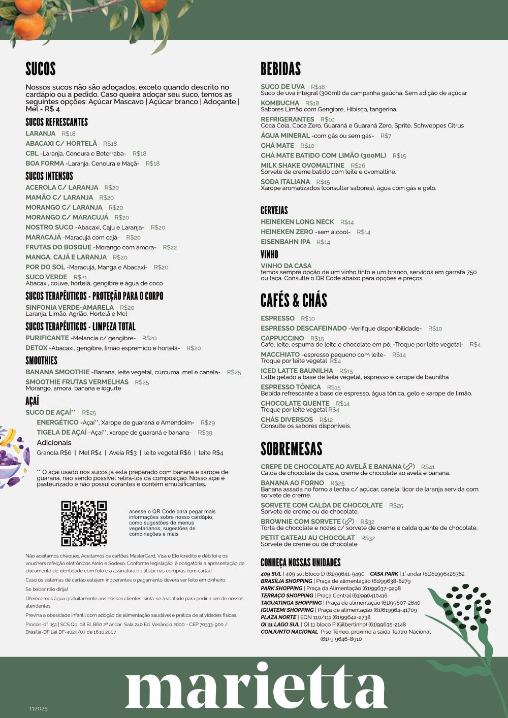 Cardápio do Park Shopping.